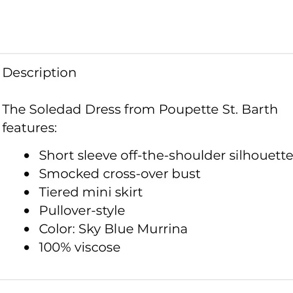 Poupette St Barth Soledad Mini Dress Medium Sky Blue Murrina Smocked - Picture 11 of 11